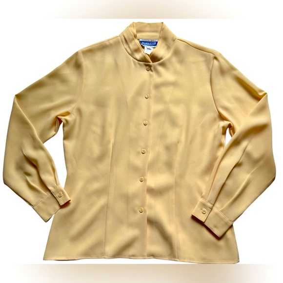 Pendleton Tops - Vintage Pendleton Portland Oregon Solid yellow Button Down Blouse Size 8‎